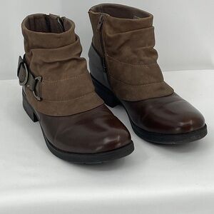 Earth Origins NESSA Two-Tone Brown Ankle Boots WOMENS SIZE 12M  STRAP BUCKLE